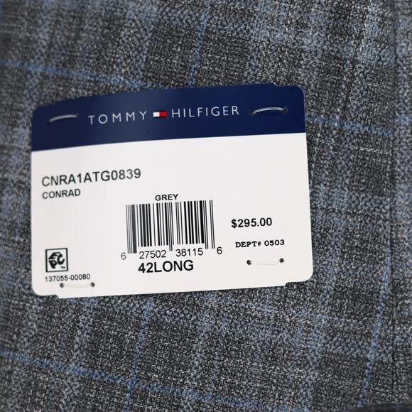 Tommy Hilfiger Men's Grey Plaid Conrad Modern-Fit Classic Suit Blazer Size 42L - Picture 7 of 7